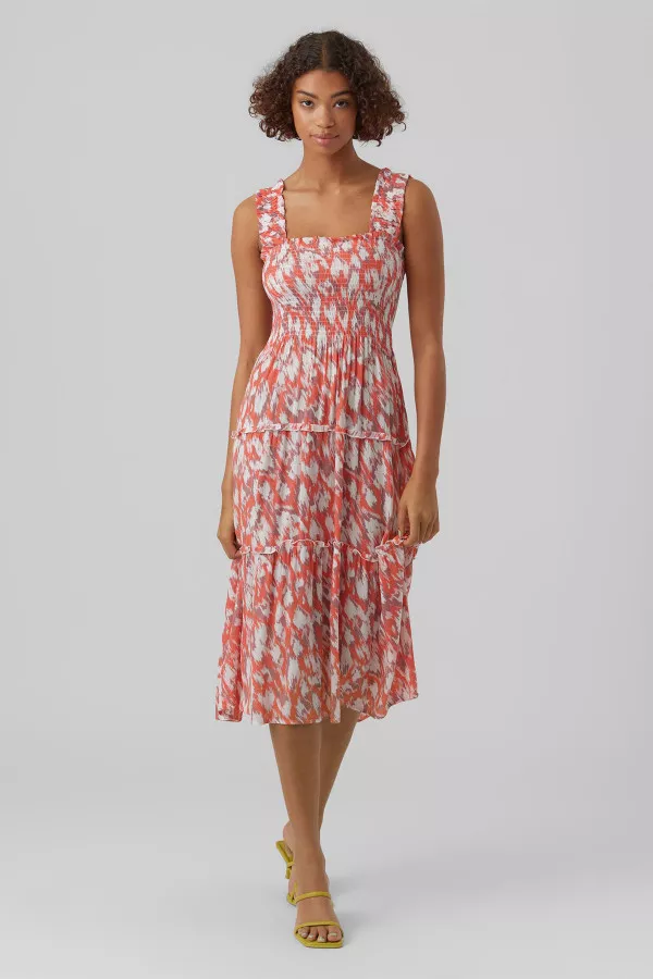 Robe mi-longue imprimée en matière naturelle MENNY Vero Moda