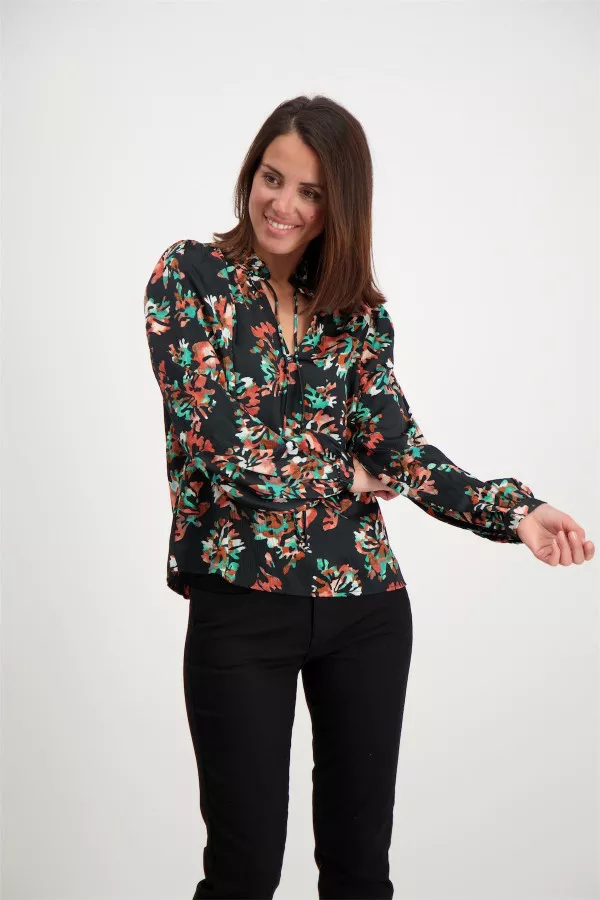 Blouse imprimée sur l'ensemble avec liens à nouer au col CANA Vero Moda