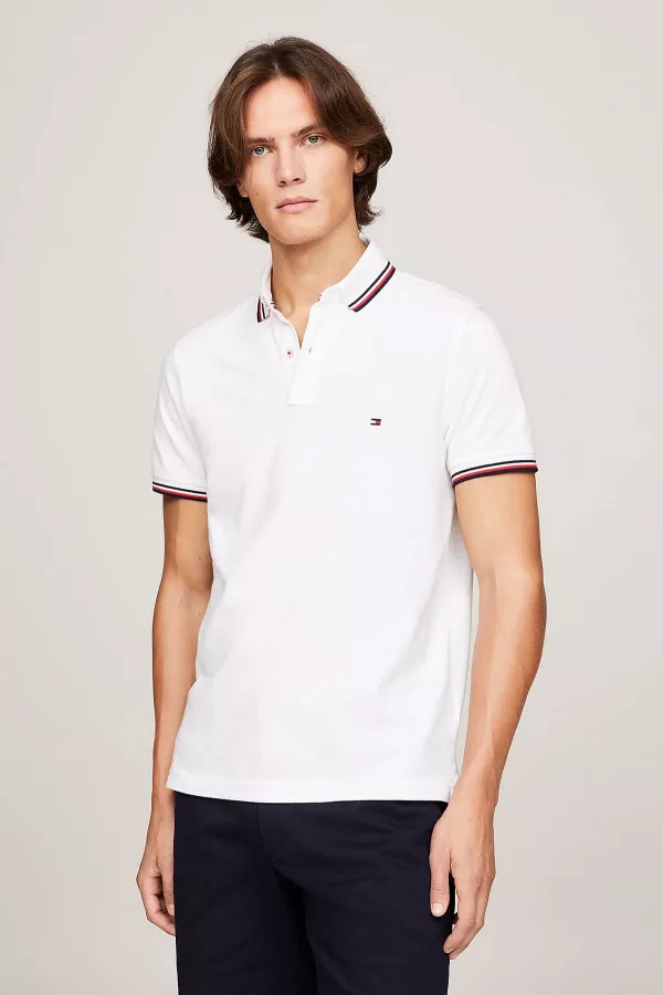 Polo uni avec bords rayés en coton Tommy Hilfiger