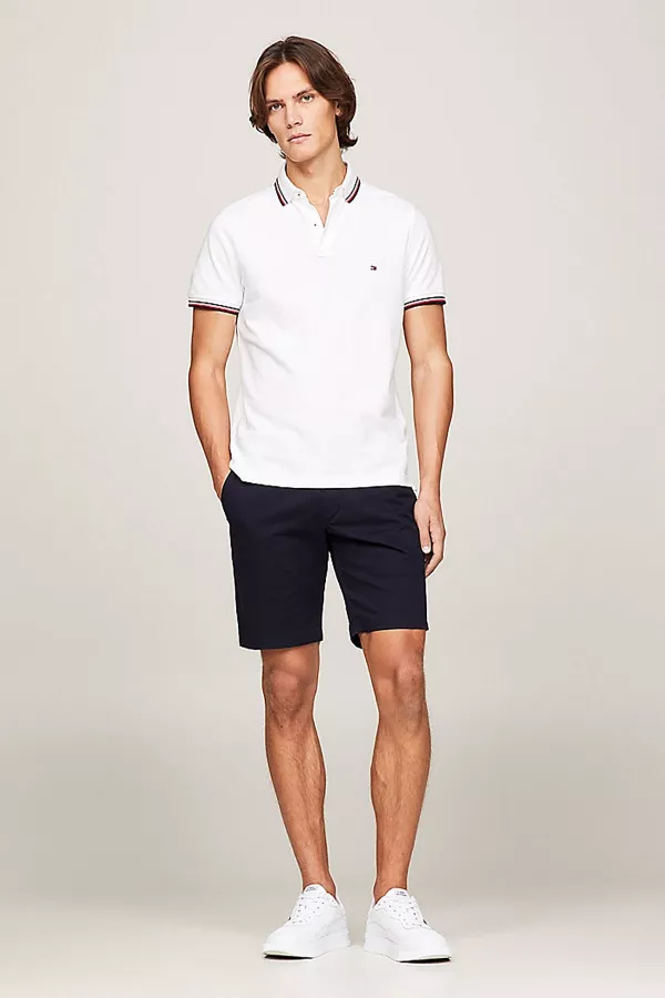 Polo uni avec bords rayés en coton Tommy Hilfiger