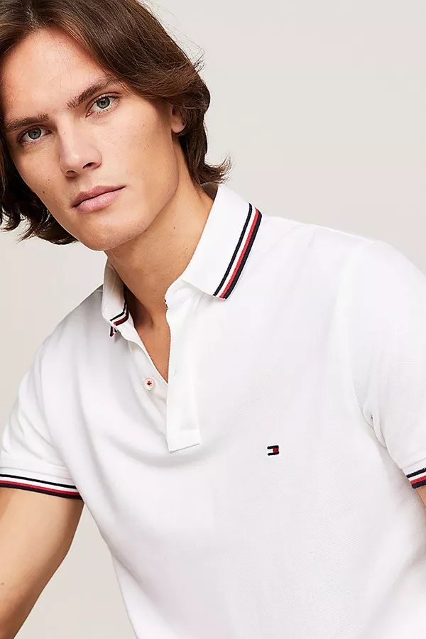 Polo uni avec bords rayés en coton Tommy Hilfiger