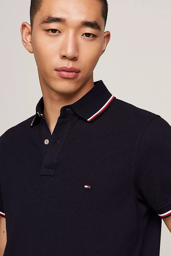 Polo uni avec bords rayés en coton Tommy Hilfiger