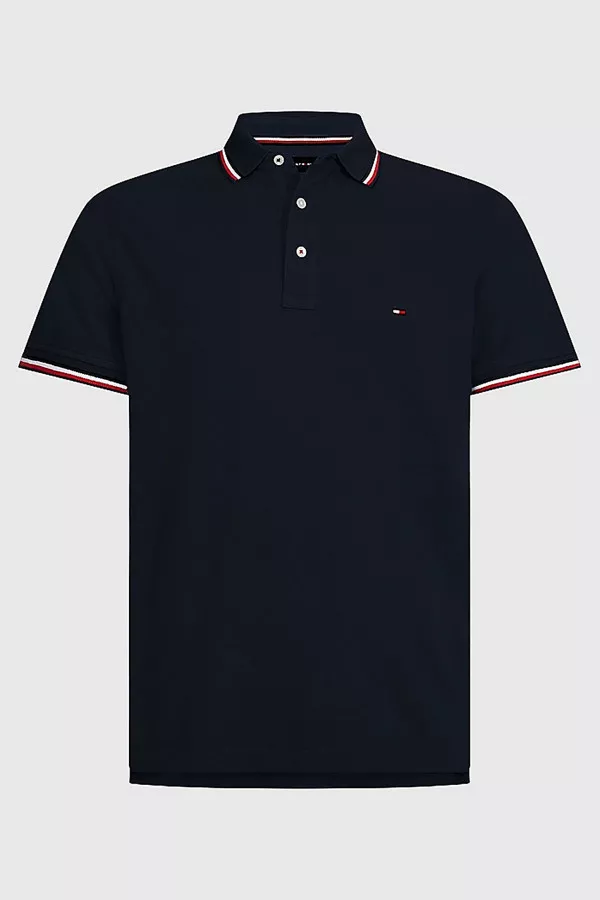 Polo uni avec bords rayés en coton Tommy Hilfiger