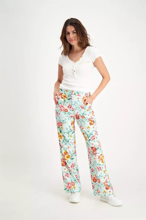 Pantalon fleuri jambes larges Guess