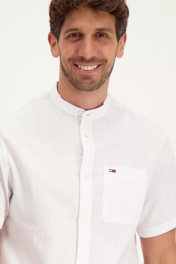 Chemise en coton et lin avec logo brodé Tommy Hilfiger