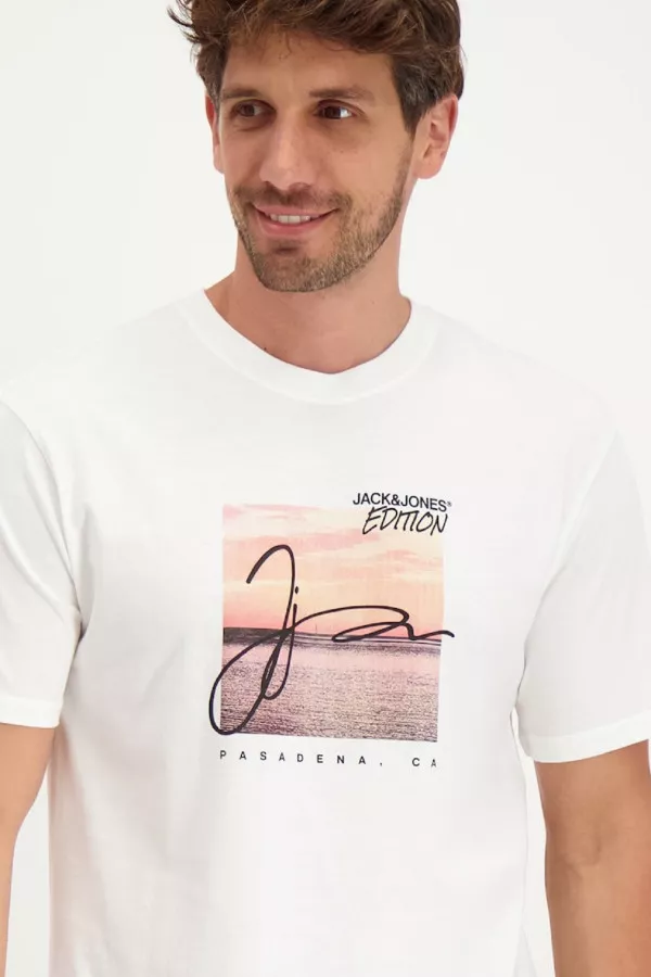 T-shirt uni en coton avec impression ARUBA Jack & Jones