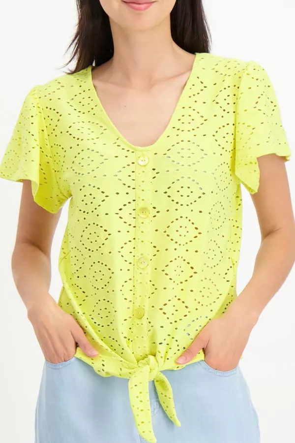 Blouse ajourée avec boutons décoratifs et nœud Esqualo