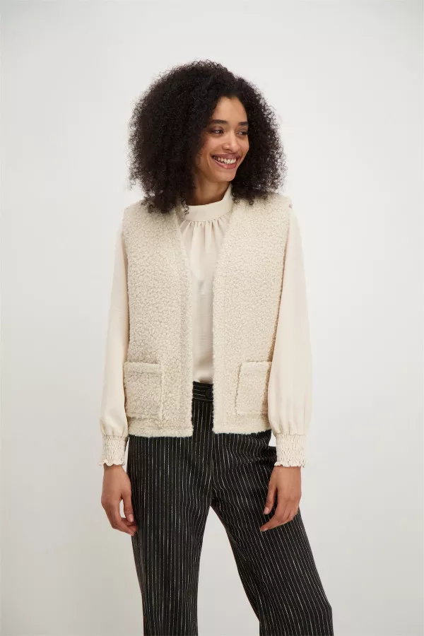 Cardigan uni en maille bouclette sans manches Signe Nature