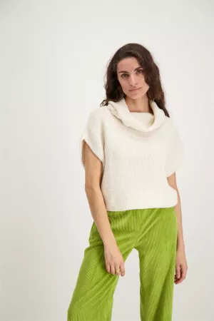 Pull laineux uni en maille manches courtes Signe Nature