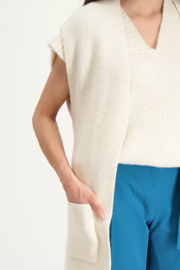 Cardigan laineux sans manches avec ceinture à nouer Signe Nature