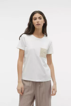 T-shirt manches courtes en coton avec détail en crochet PHILIPA Vero Moda