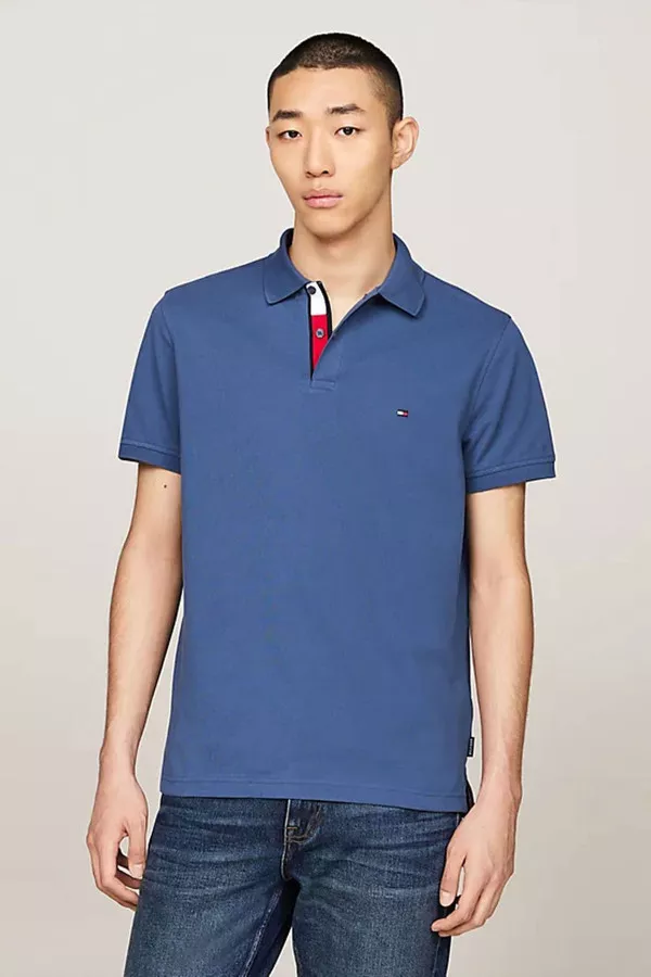 Polo avec liseré et logo brodé en coton Tommy Hilfiger