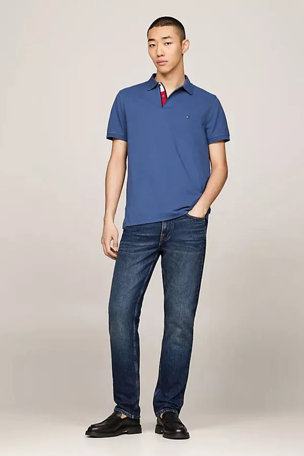 Polo avec liseré et logo brodé en coton Tommy Hilfiger