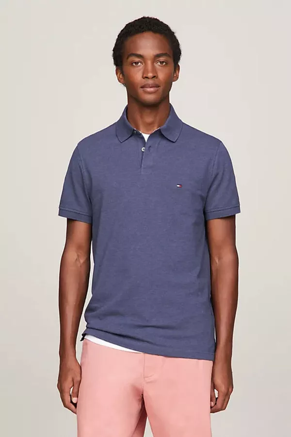 Polo chiné en coton stretch avec logo brodé Tommy Hilfiger