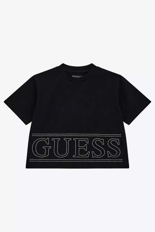 T-shirt court uni avec strass à l'avant Guess