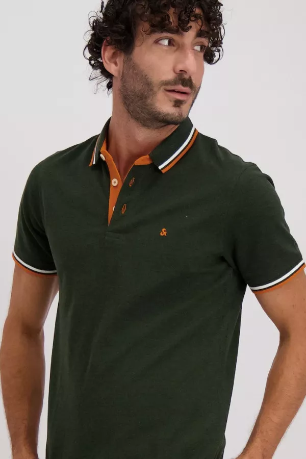 Polo uni avec logo brodé en coton Jack & Jones