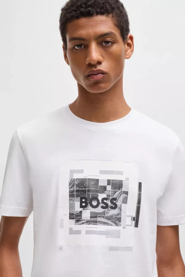 T-shirt avec impression devant en coton Boss