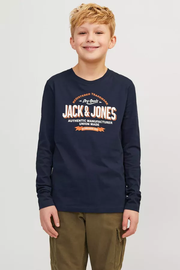 T-shirt uni en coton avec impression devant Jack & Jones