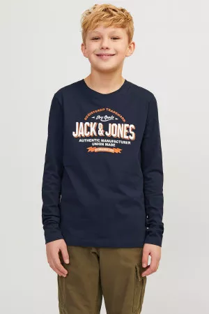 T-shirt uni en coton avec impression devant Jack & Jones