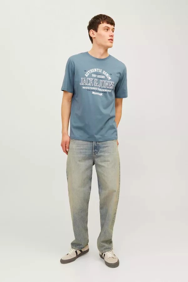 T-shirt uni en coton avec impression devant Jack & Jones