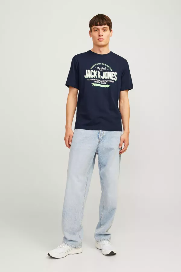 T-shirt uni en coton avec impression devant Jack & Jones