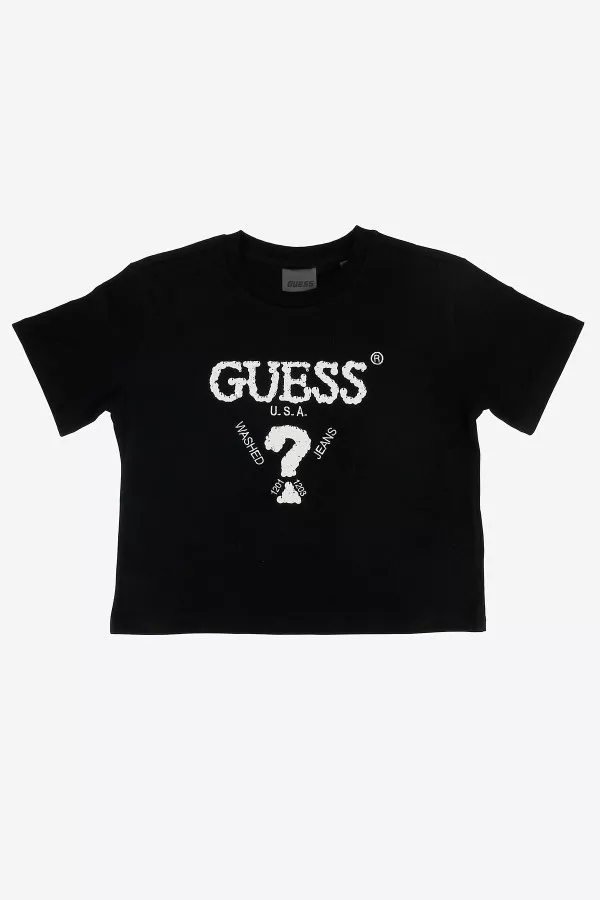 T-shirt court uni avec impression devant Guess