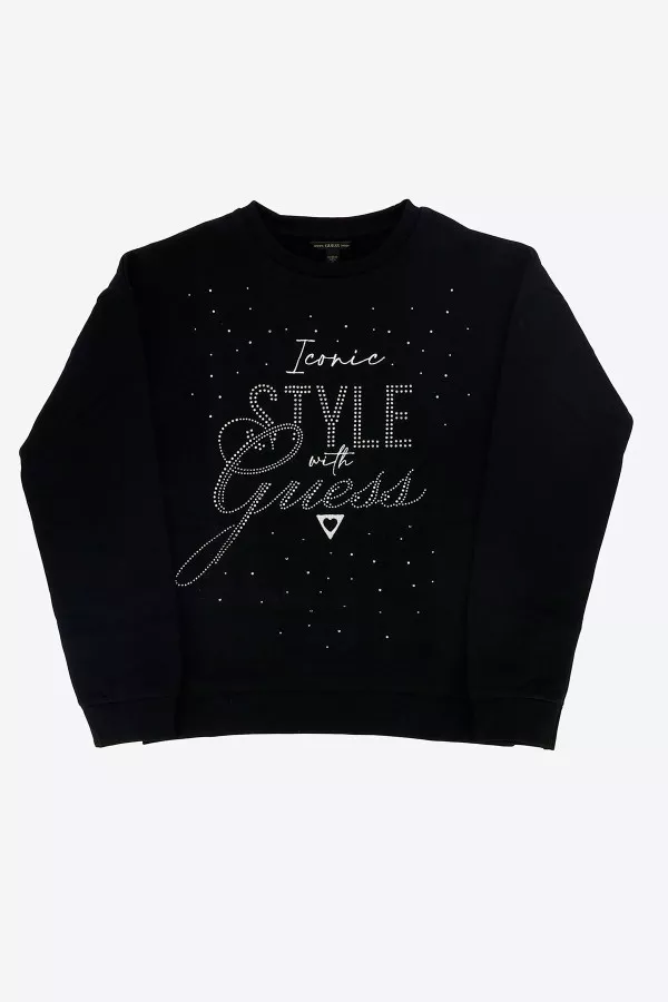 Sweat uni avec impression et strass devant Guess