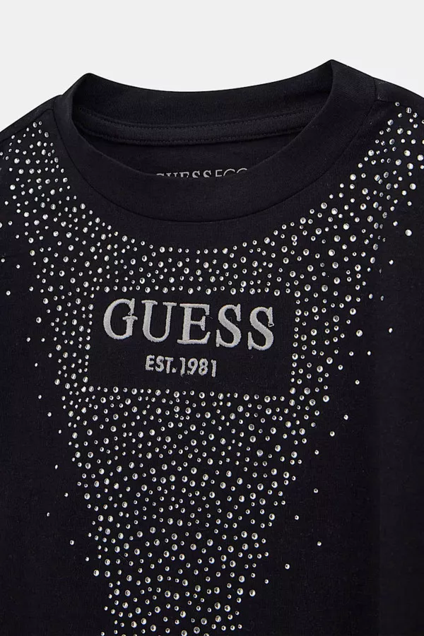 T-shirt manches longues avec strass et broderie devant Guess