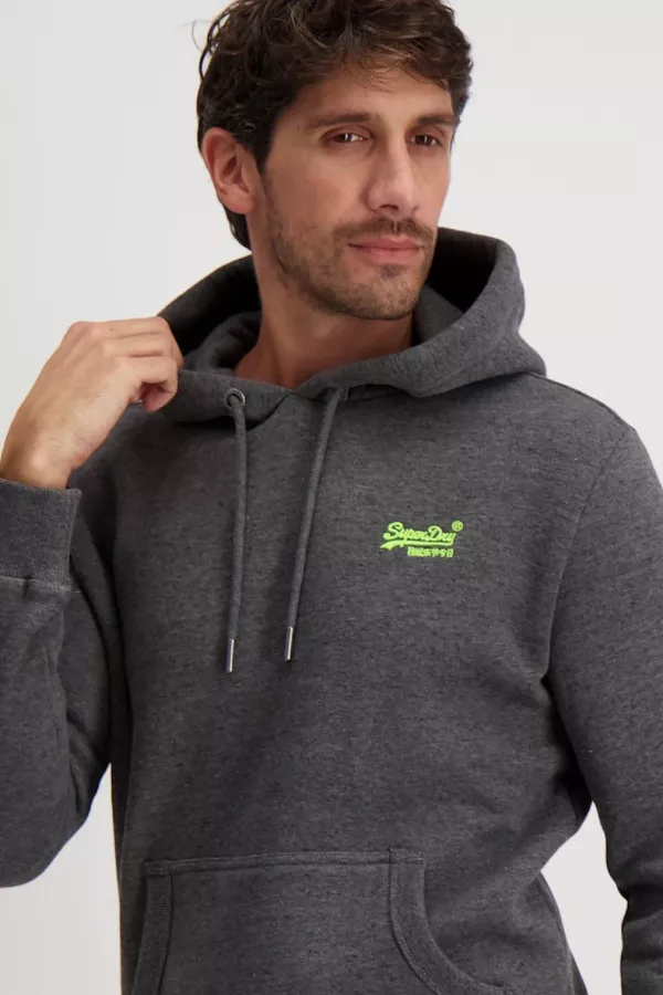 Sweat uni à capuche avec logo brodé Superdry