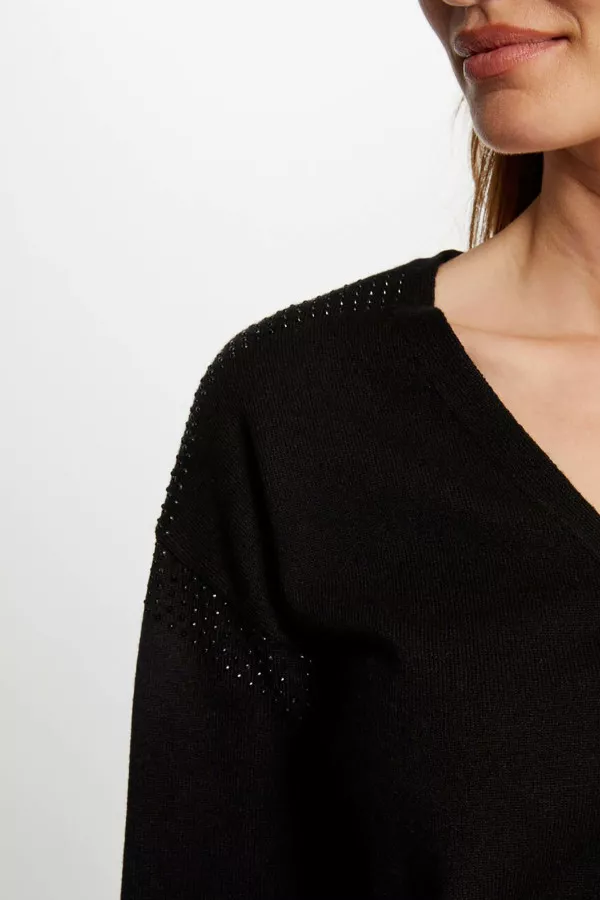 Pull en fine maille avec strass aux épaules Morgan