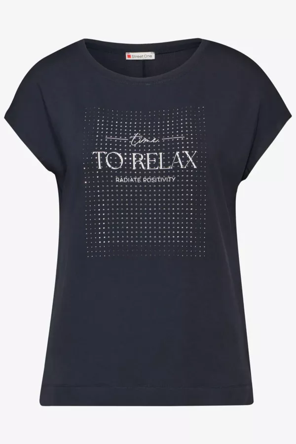 T-shirt uni avec impression et strass Street One