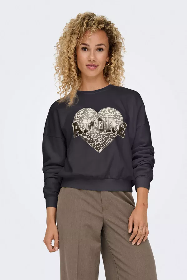 Sweat uni avec impression et applique Only