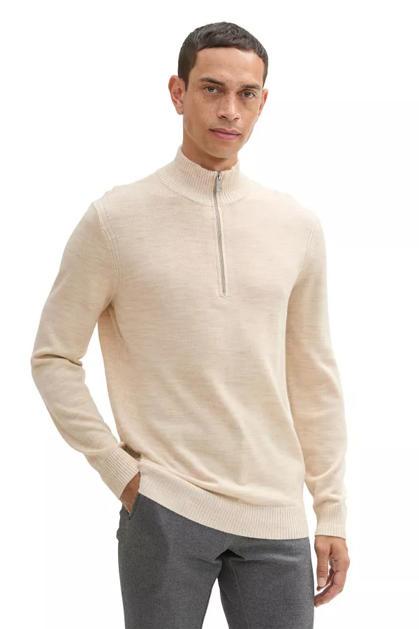 Pull chiné avec col montant zippé Tom Tailor