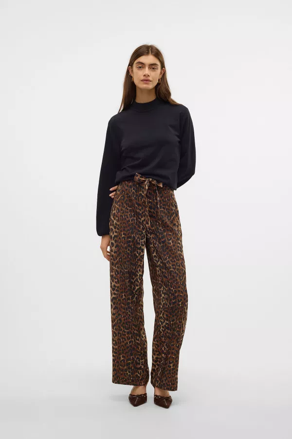 Pantalon droit avec cordons de serrage imprimé léopard Vero Moda