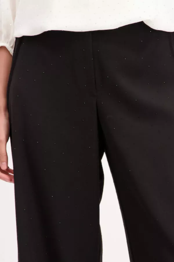 Pantalon droit taille haute avec strass ton sur ton Amélie & Amélie