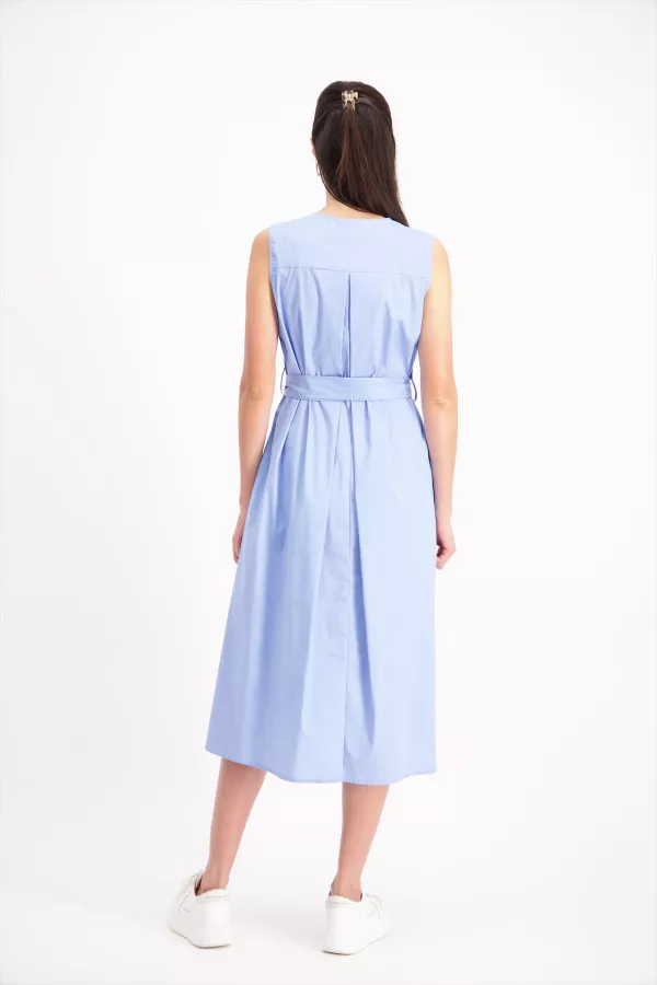 Robe longue unie en coton stretch avec ceinture à nouer Signe Nature