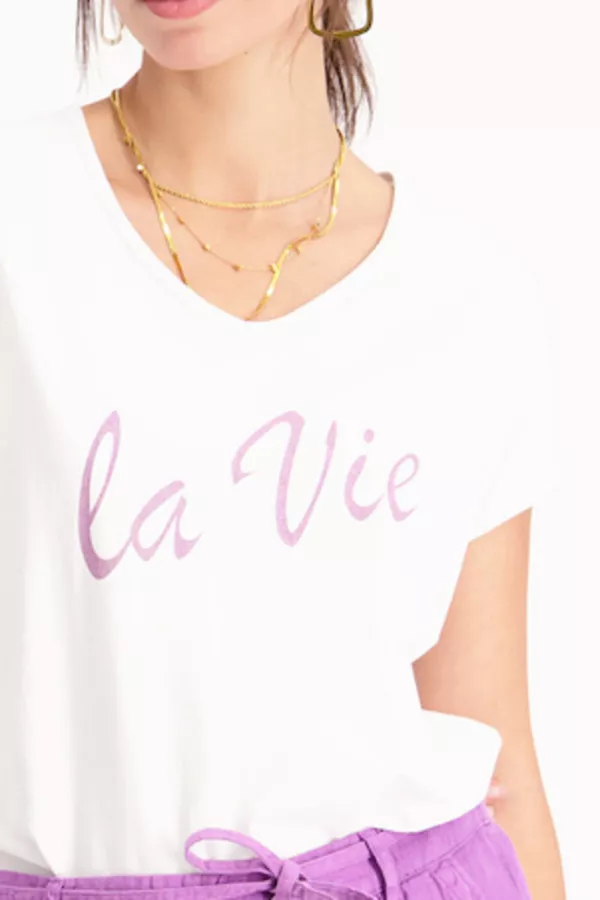 T-shirt en coton stretch avec inscription devant Signe Nature