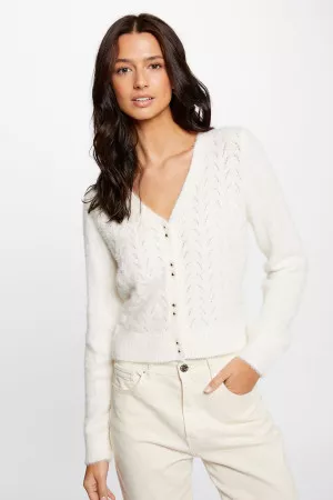 Cardigan uni en maille poilue ajourée Morgan