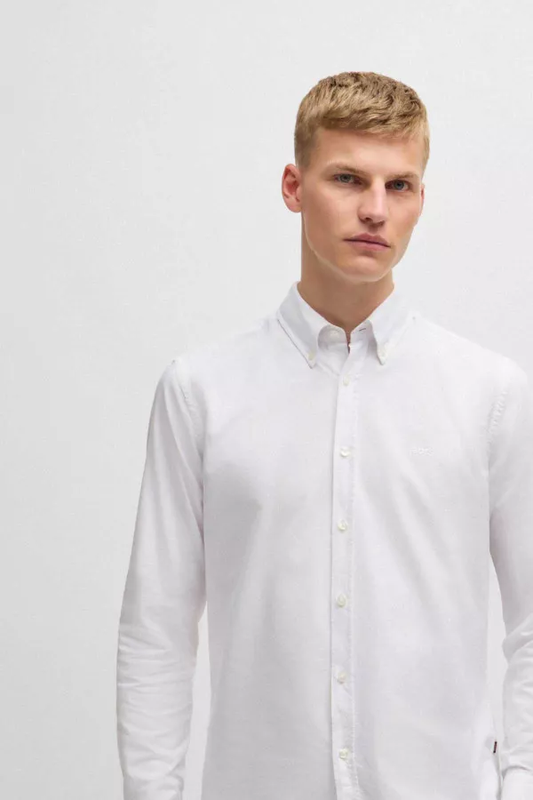 Chemise unie en coton avec broderie à la poitrine Boss