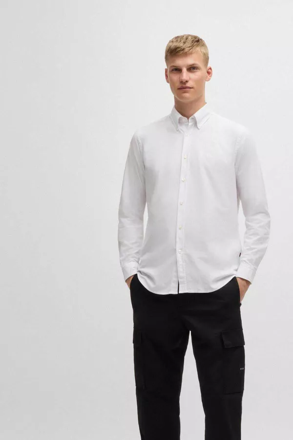 Chemise unie en coton avec broderie à la poitrine Boss