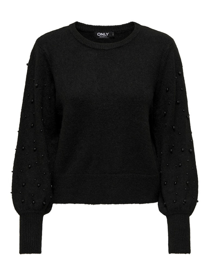 Pull uni manches longues avec perles Only