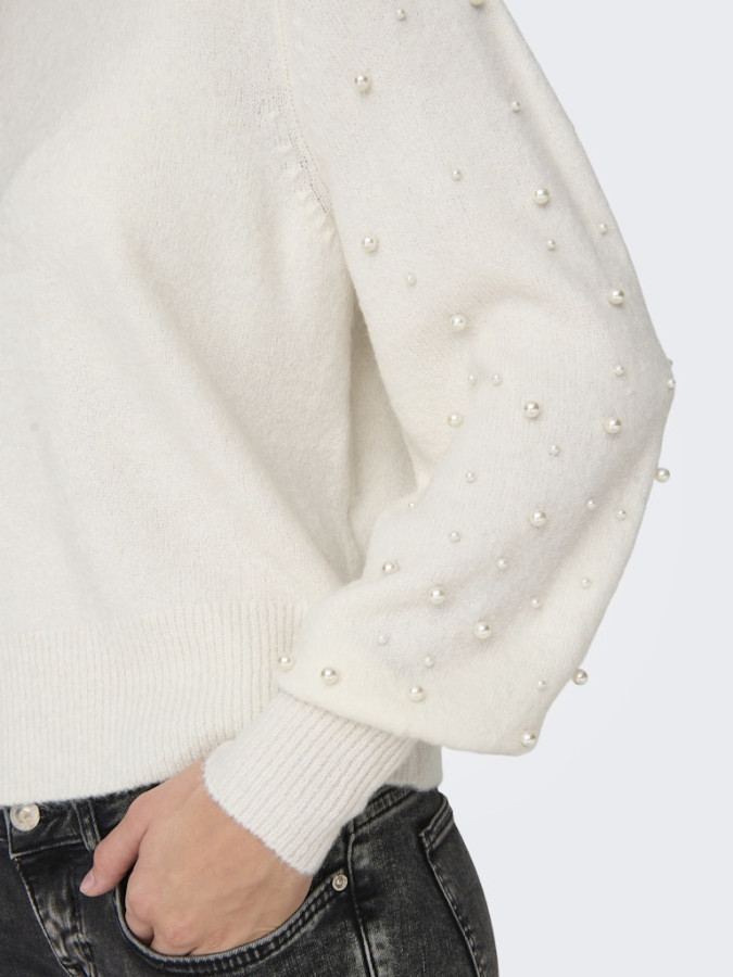 Pull uni manches longues avec perles Only