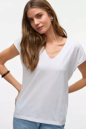 T-shirt uni col V manches courtes Vero Moda